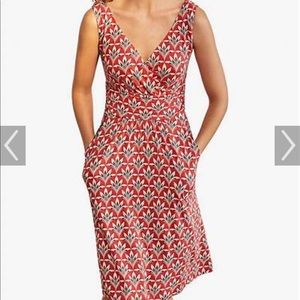 BODEN Effie Jersey Dress, Red Ivory Surplice Neckline and Pockets V-Neck